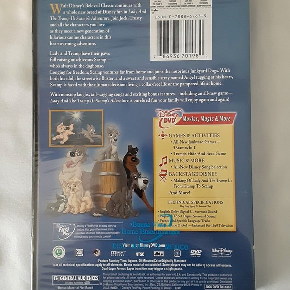 3 pc Lot of Walt Disney's Lady and the Tramp II New Sealed DVD,  + Book & Toy - Picture 3 of 12